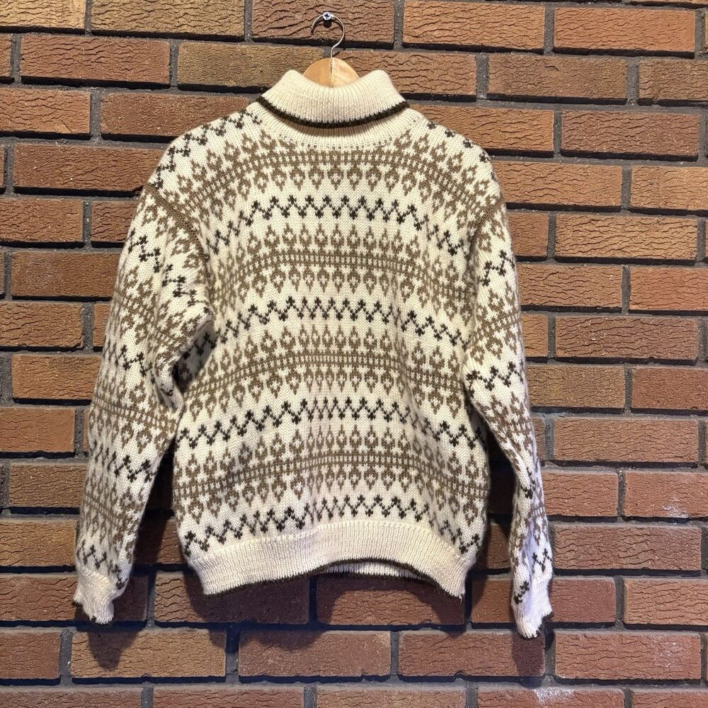 Dale Of Norway Sweater Beige Brown Pure Wool Turtleneck Cowl Neck Large EUC